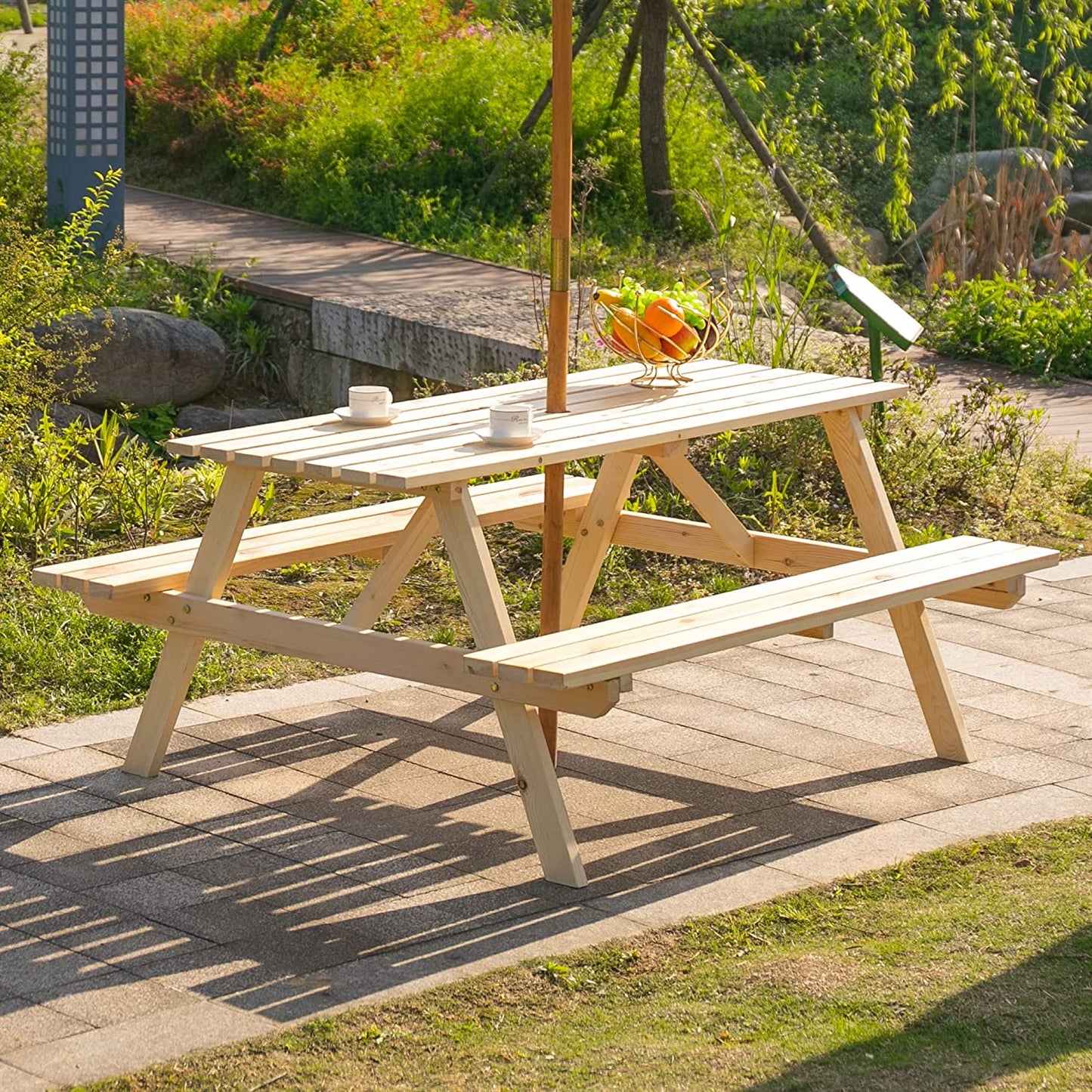 Outsunny 4-Seater Wooden Picnic Set-Fir Wood
