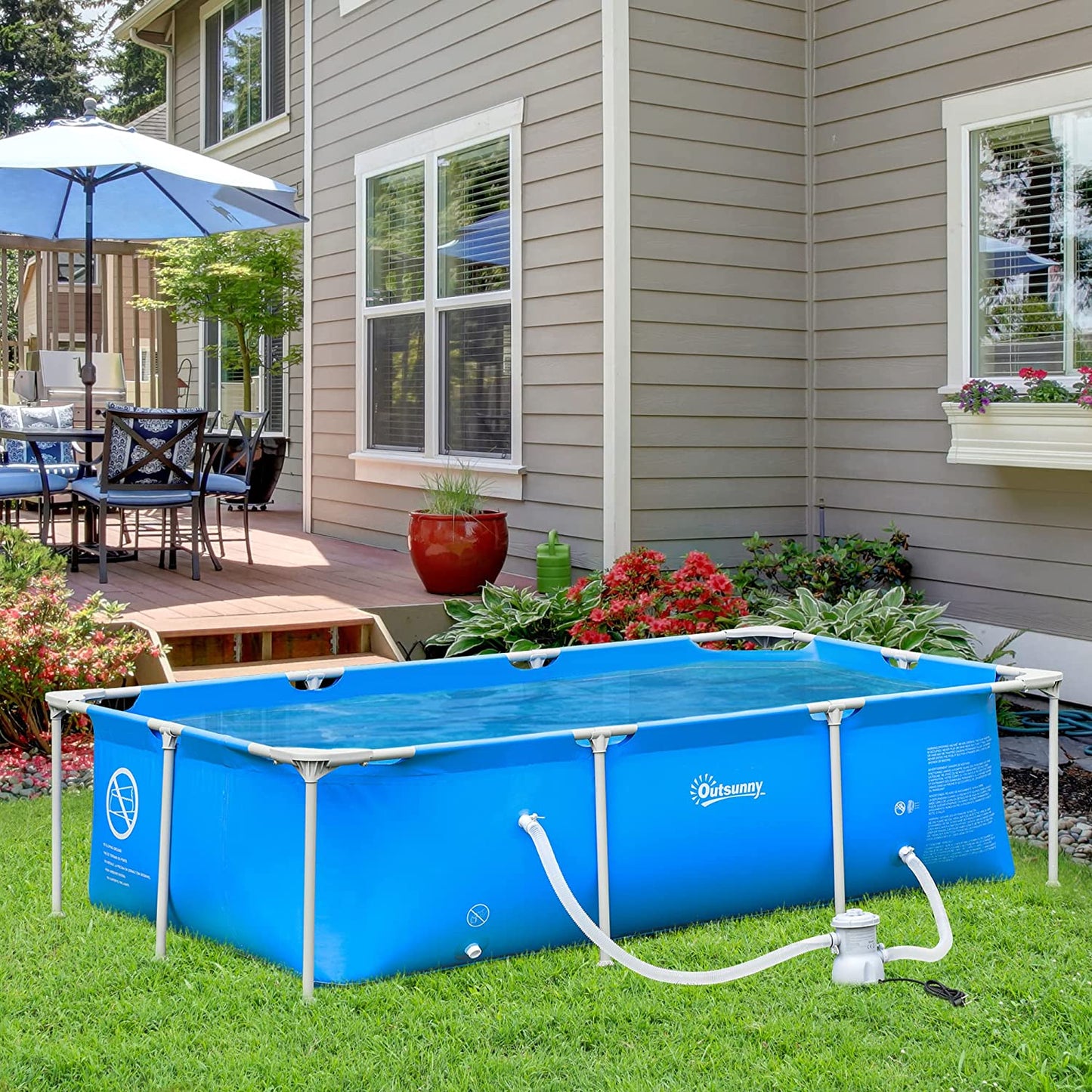 Outsunny Steel Frame Swimming Pool w/ Filter Pump and Reinforced Sidewalls Rust Resistant