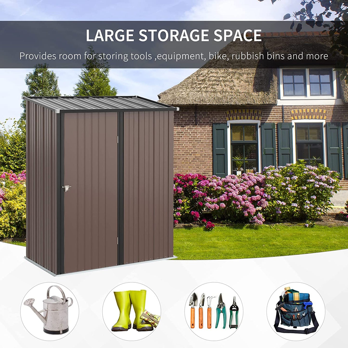 Outsunny Outdoor Storage Shed Steel Garden Shed w/ Lockable Door for Backyard Patio Lawn