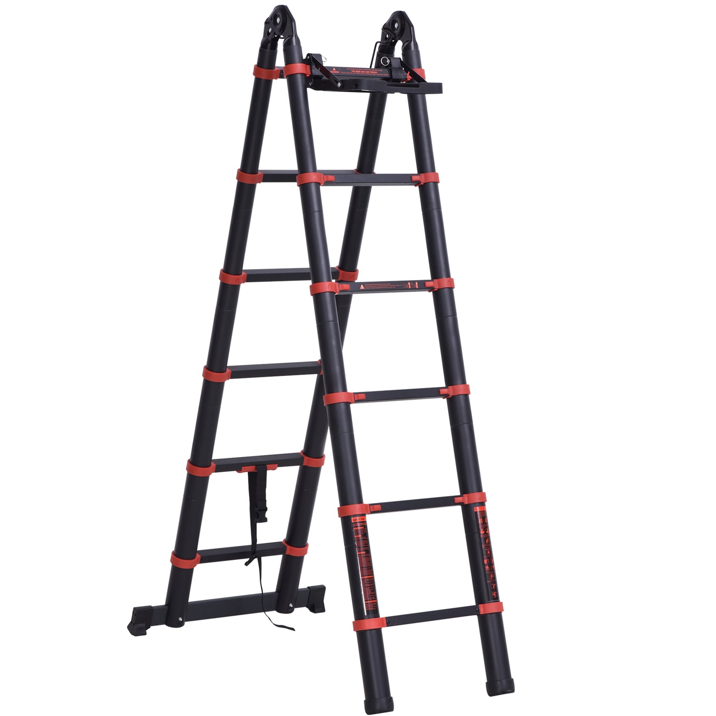 HOMCOM 3.8M Duo Aluminium Ladder w/ Tool Holder Herringbone Design Foldable