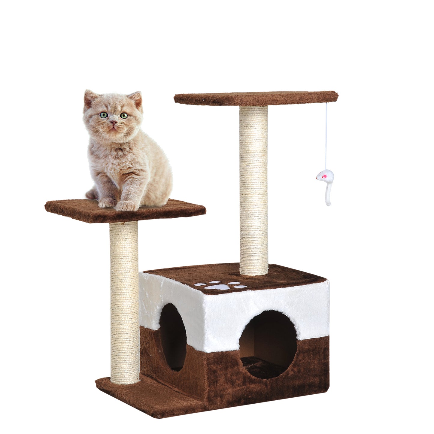 PawHut Cat Tree, Plush, 45Lx33Wx70H cm-Brown