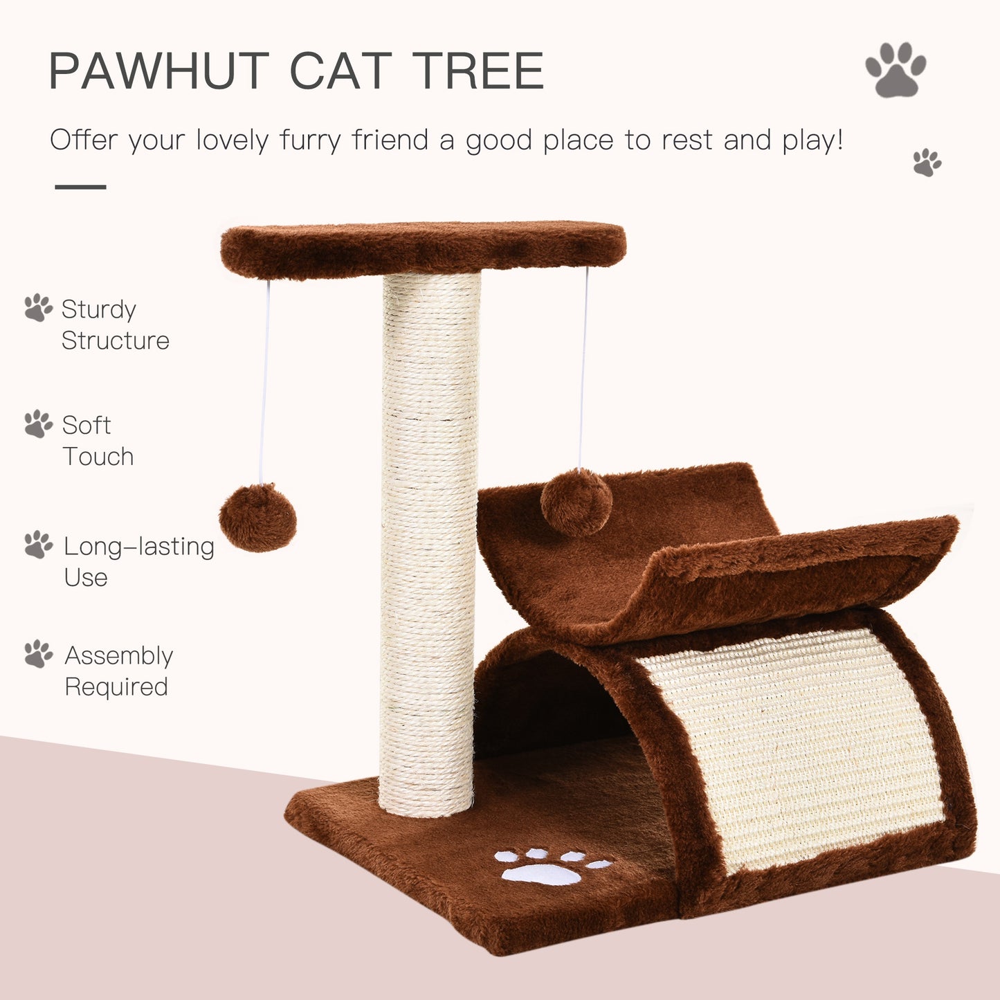PawHut Cat Tree, Plush, 40Lx30Wx43H cm-Brown