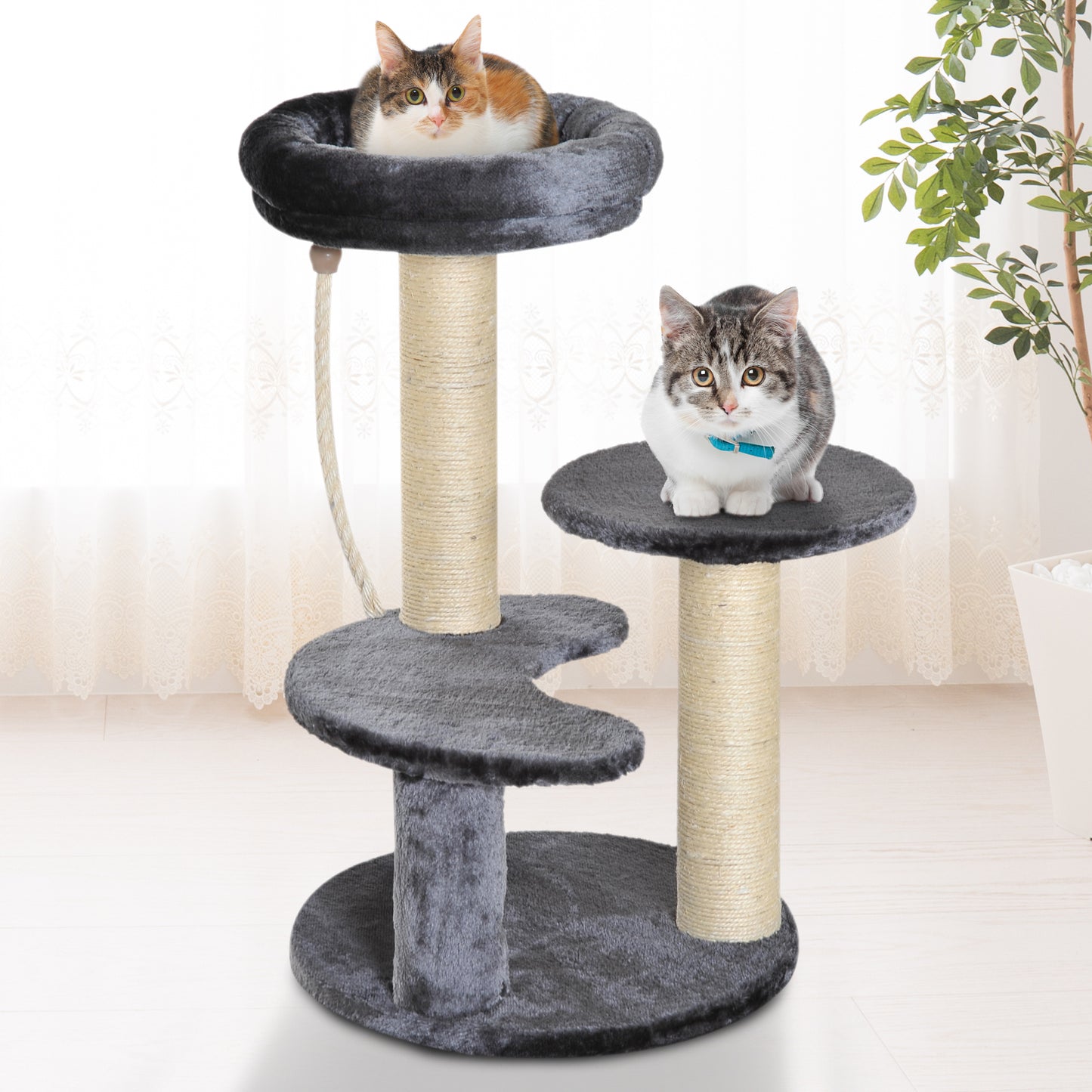 PawHut Cat Tree Kitty Scratcher Kitten Activity Center, Ø40x65H cm-Grey