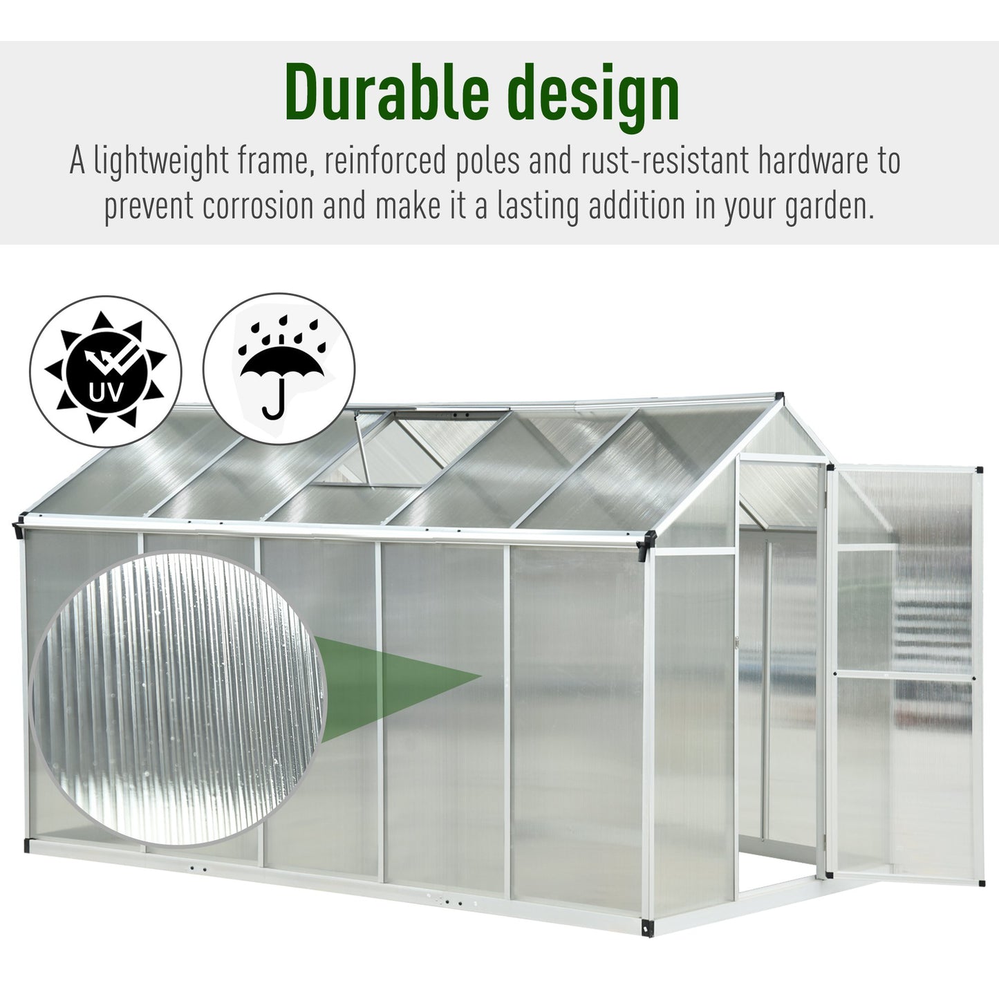 Outsunny 302x190x195cm Clear Polycarbonate Sheet Walk-In Greenhouse