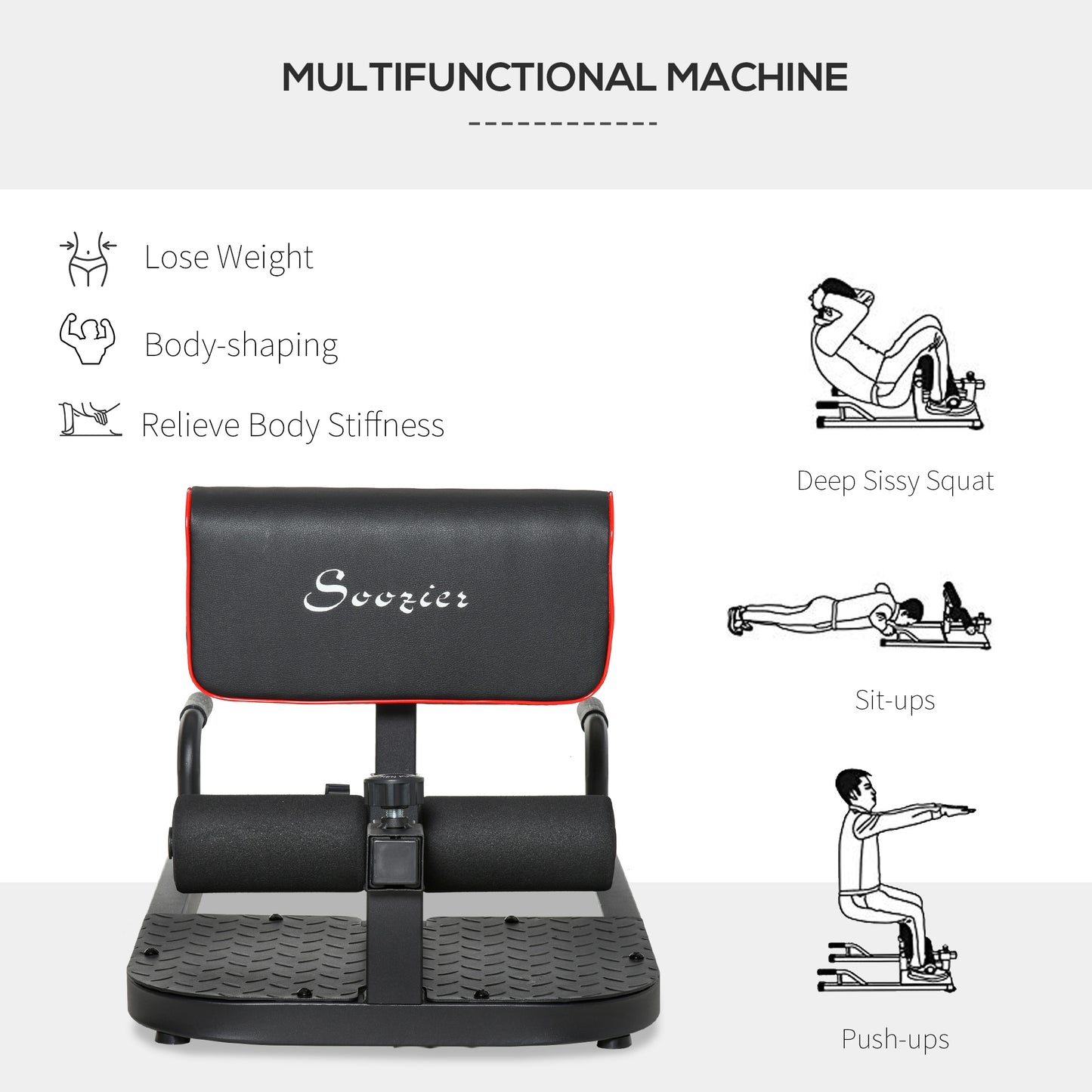 HOMCOM 3-in-1 Full Body Workout Ergonomic Squat Machine Fitness Body Exercise Machine Black