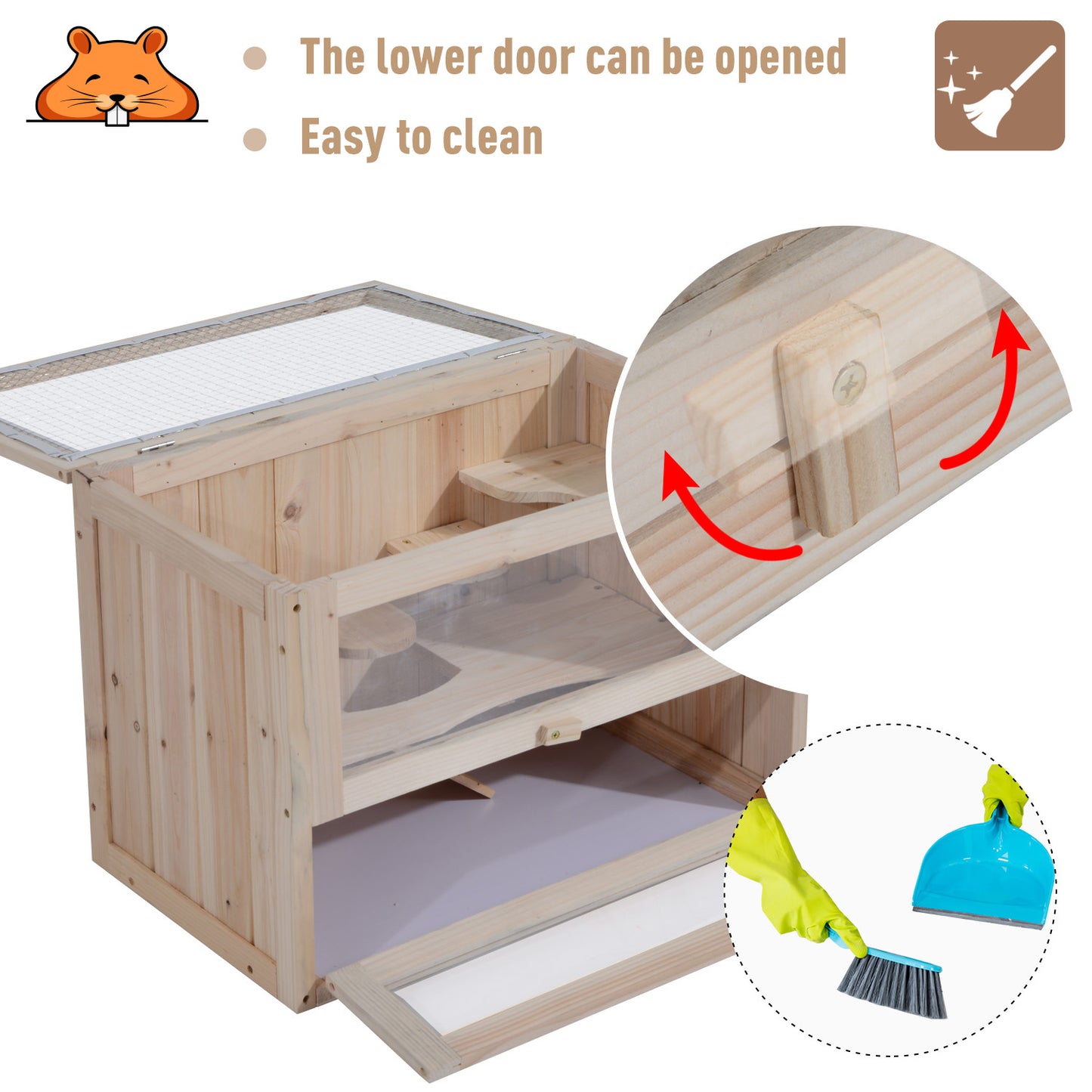 PawHut Fir Wood Hamster Cage Hamster Hutch Suitable for Small Rodent Animals