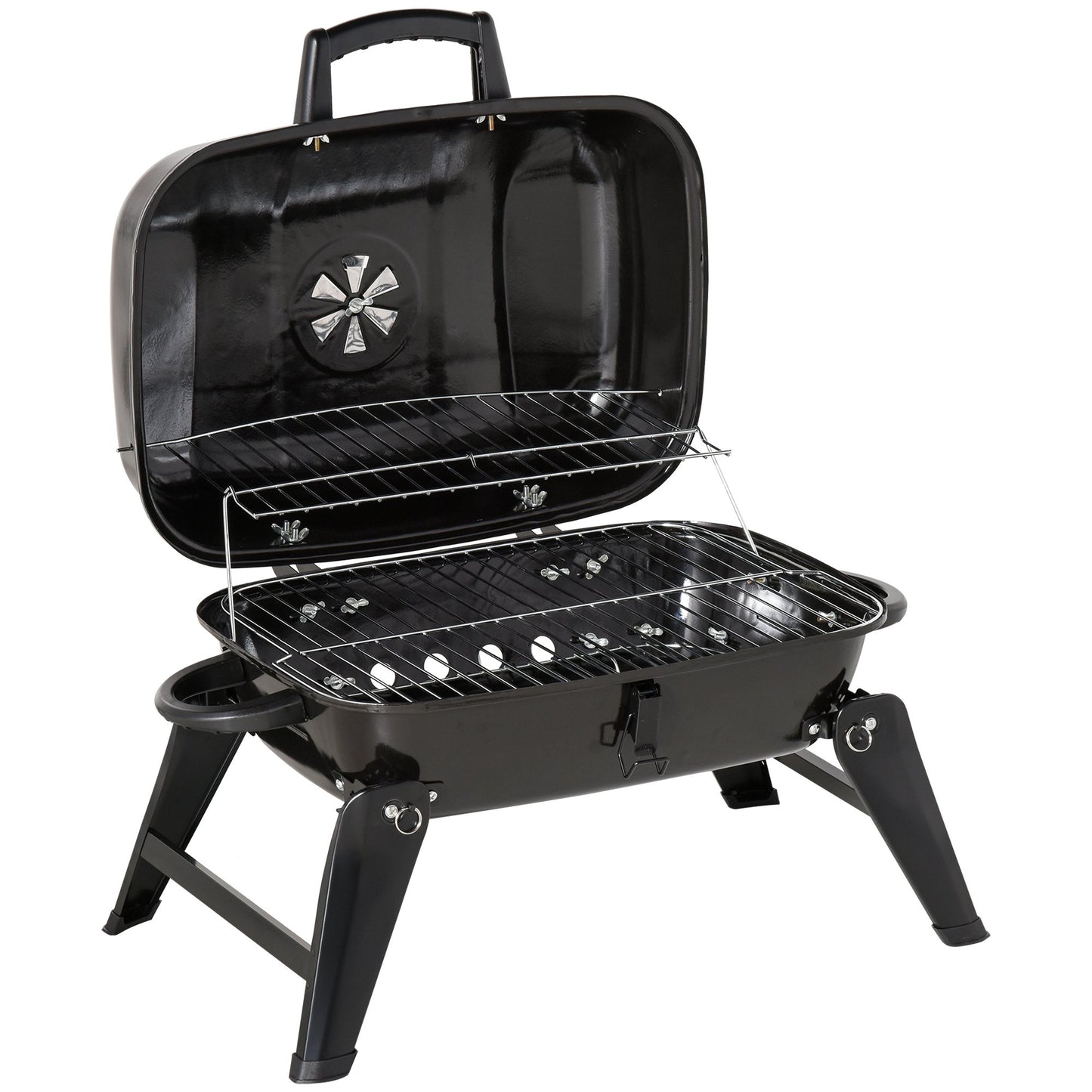 Outsunny Charcoal Grill, Iron Porcelain Enameled Lid, 59Lx43Wx36H cm-Black