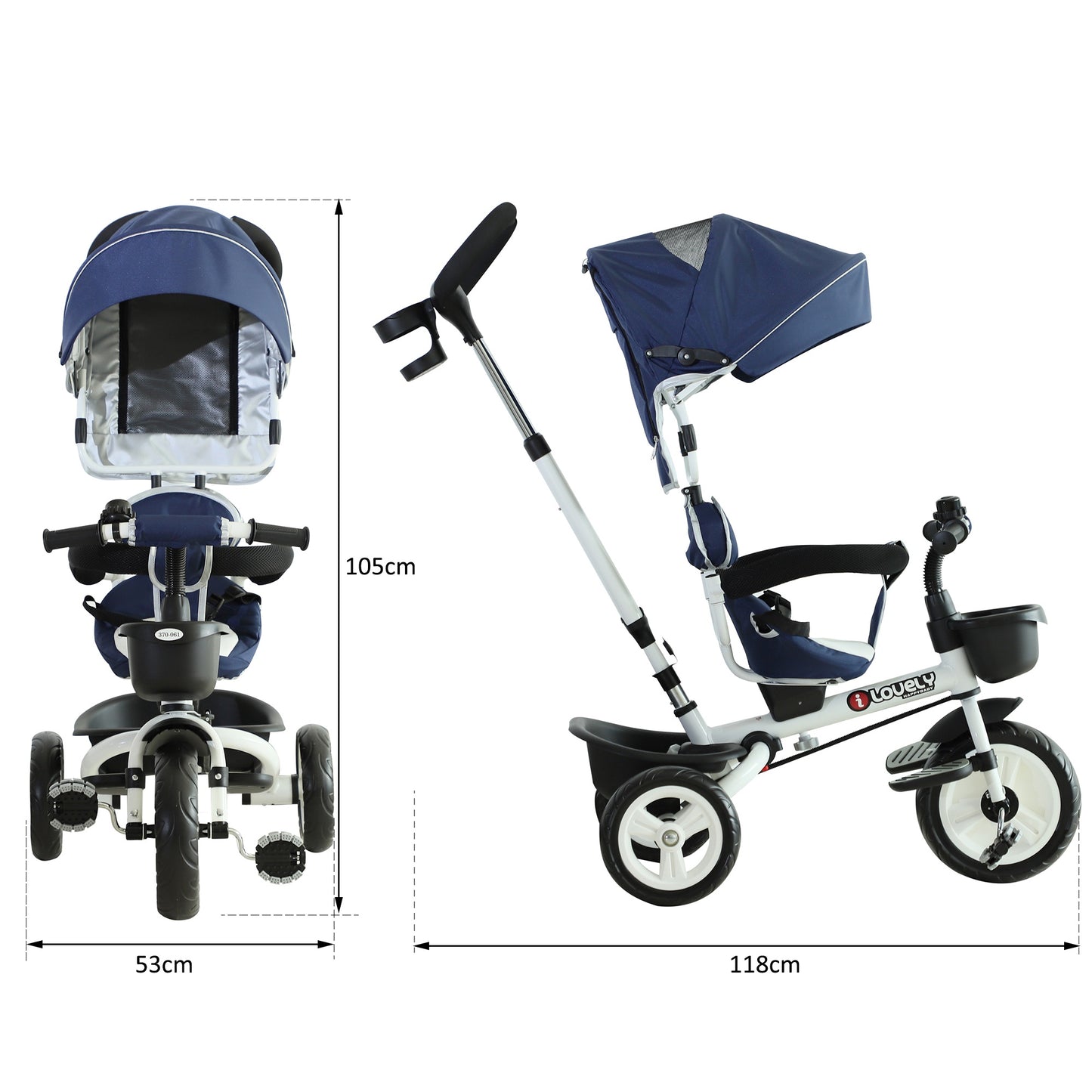 HOMCOM 4-in-1 Kids Tricycle Baby Stroller W/ Canopy-Blue