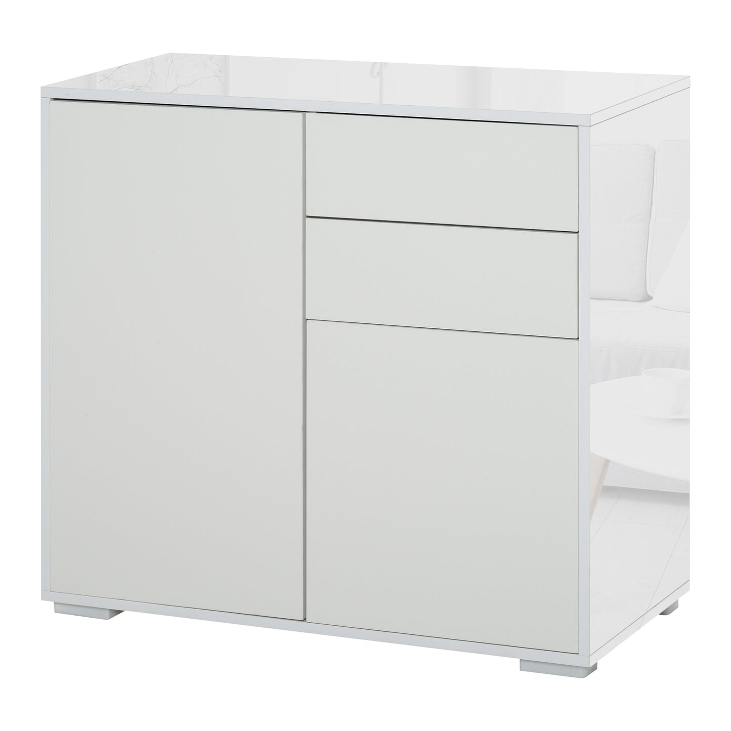 HOMCOM Push-Open Cabinet with 2 Drawer 2 Door Storage Cabinet for Home Office White