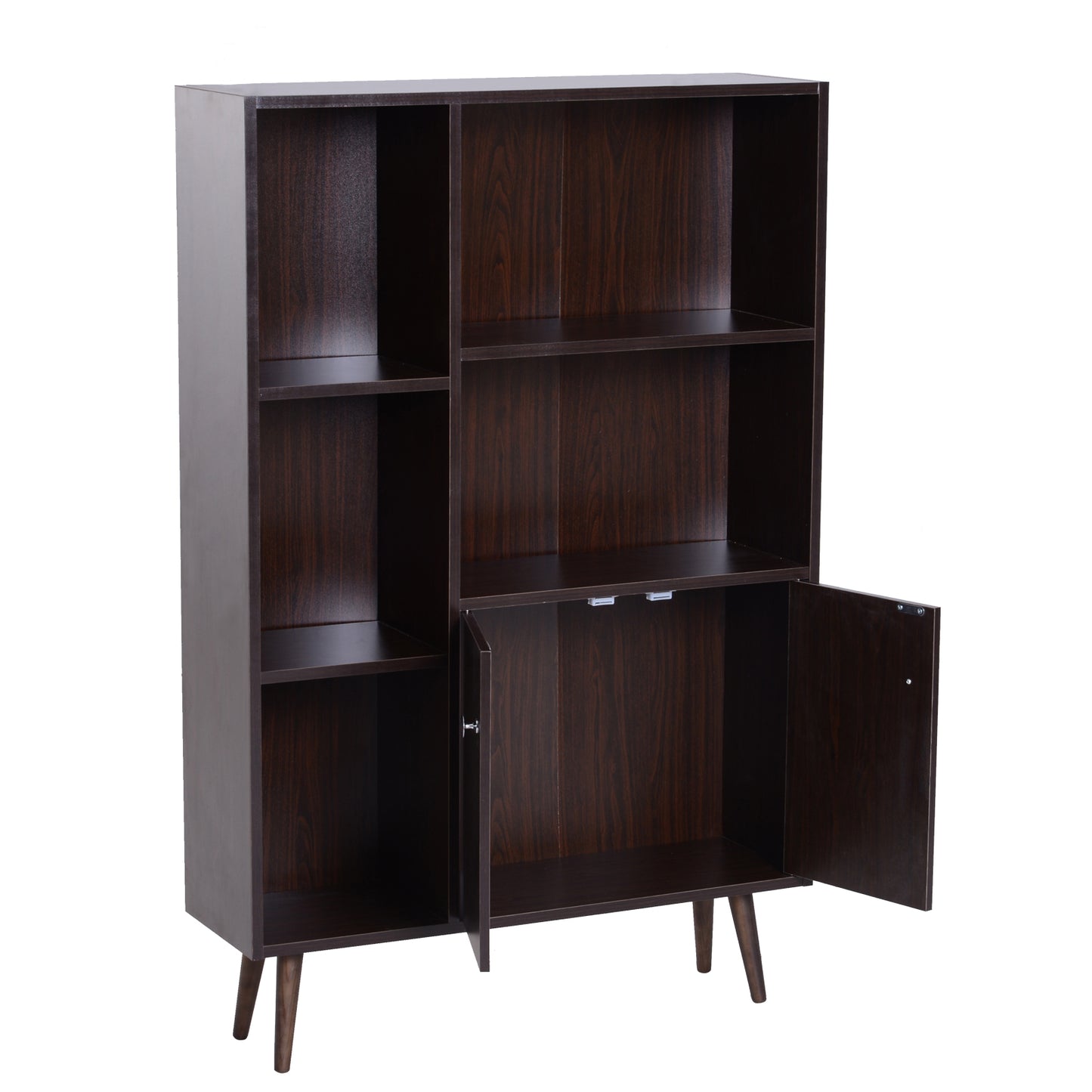 HOMCOM Open Bookcase Cabinet Shelves W/ Two Doors, 80W x 23.5D x 118Hcm-Walnut