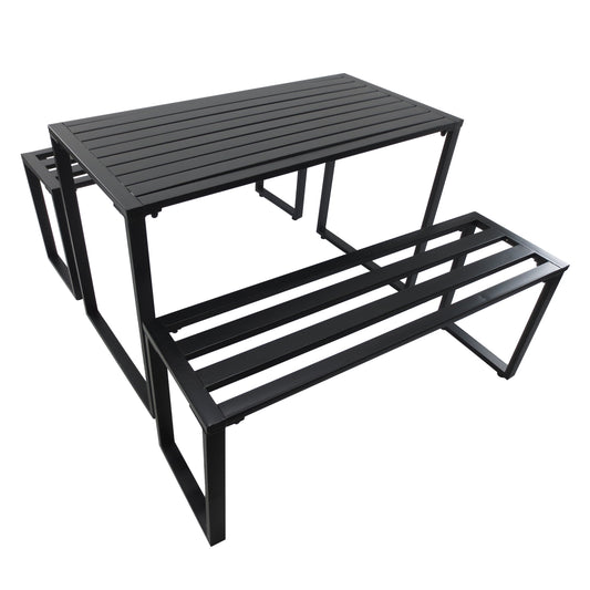 Outsunny 3 Pcs Metal Table W/Bench Set-Black