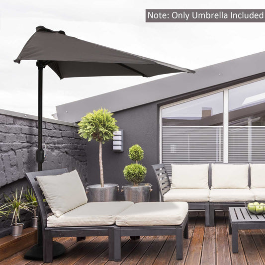 Outsunny Half Round Umbrella Balcony Parasol Outdoor Aluminum Grey, 2.7m