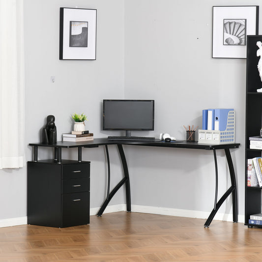HOMCOM L-Shaped Computer Desk Table w/ Drawer Home Office Corner Workstation, Black