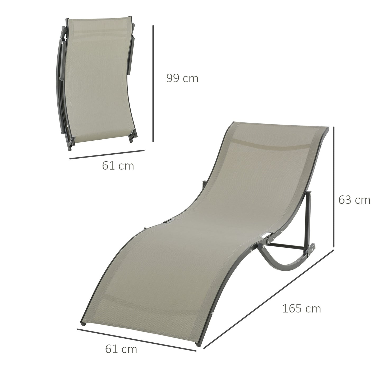 Outsunny Set of 2 S-shaped Lounge Chair Foldable Sleeping Bed 165x61x63cm Khaki