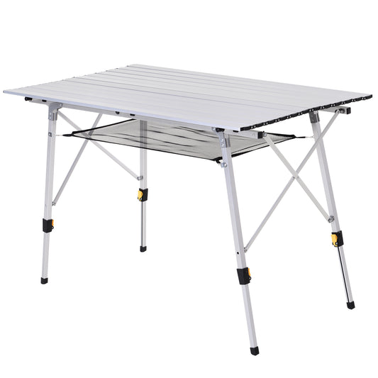 Outsunny Aluminium Portable Folding Picnic Table Portable Camping Table w/ Mesh Tier Silver