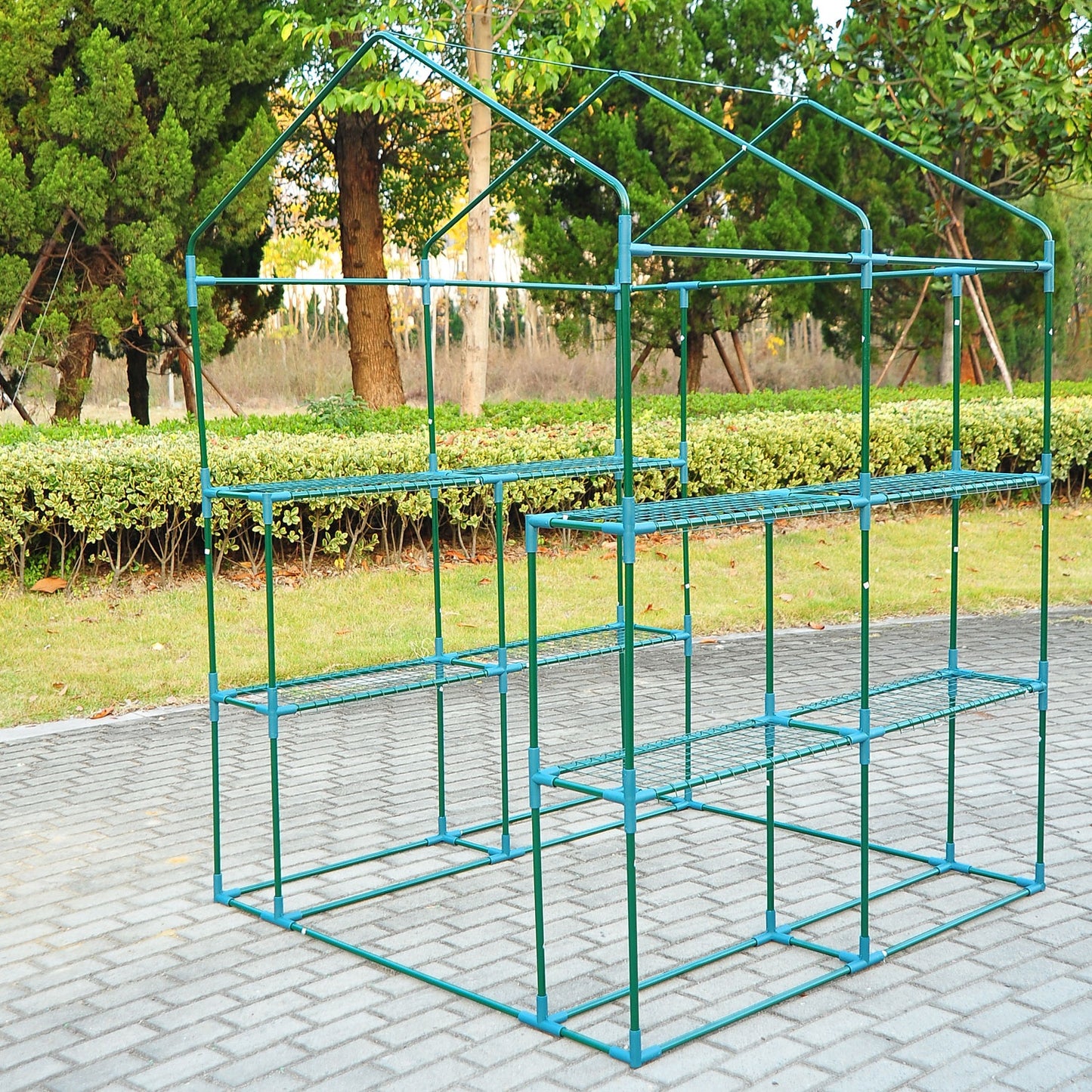 Outsunny 1.43Lx1.43Wx1.95H m Steel Frame Greenhouse, 2 Shelves-Deep Green