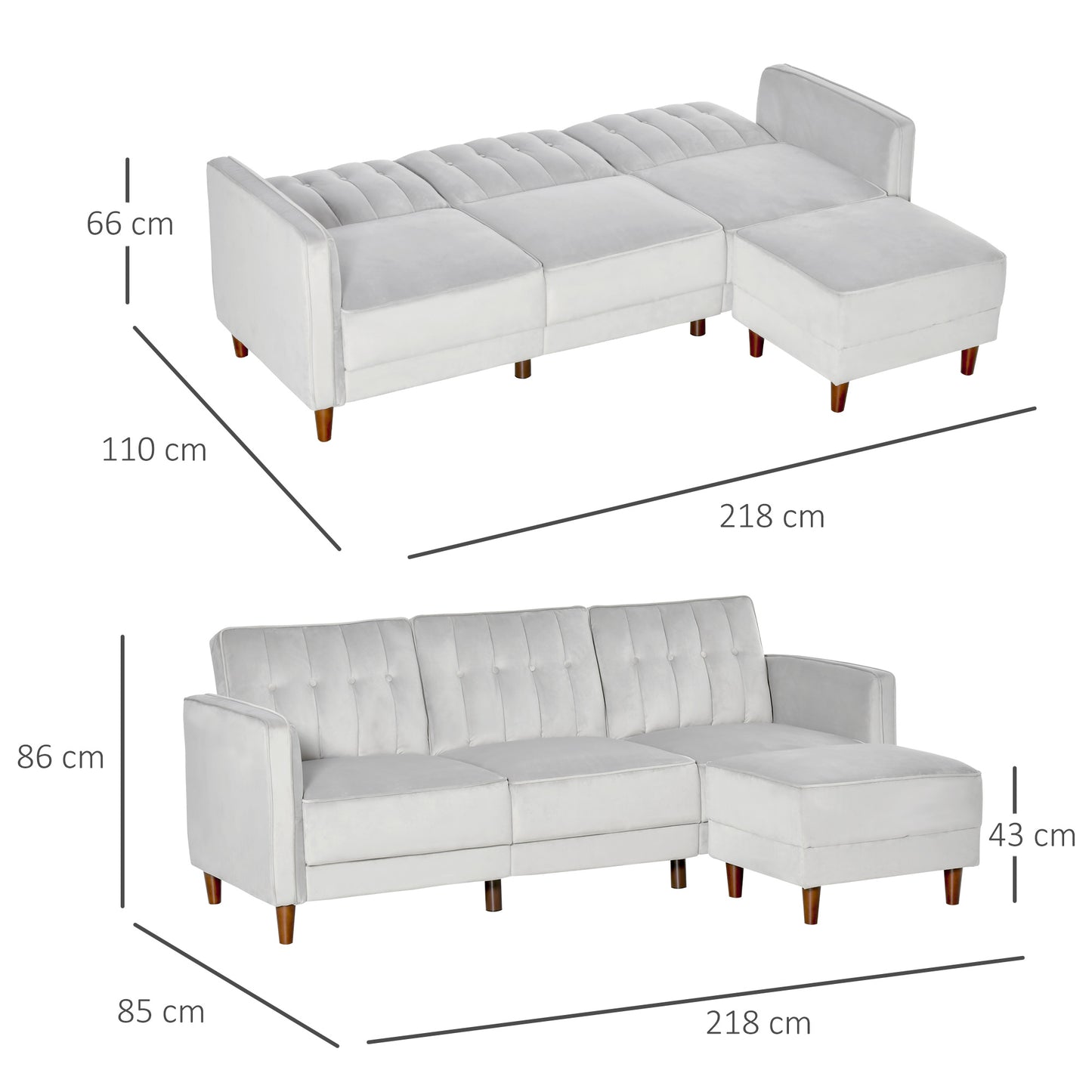 HOMCOM Modern Sofa bed Reversible Sectional Sofa Set Velvet-Touch Sleeper Futon