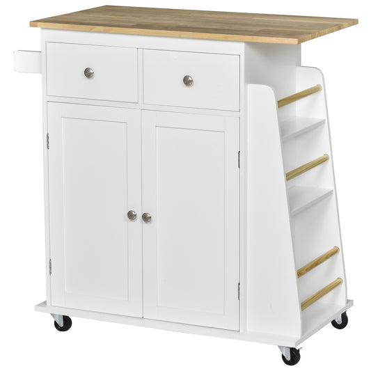 HOMCOM MDF Rolling Kitchen Island White