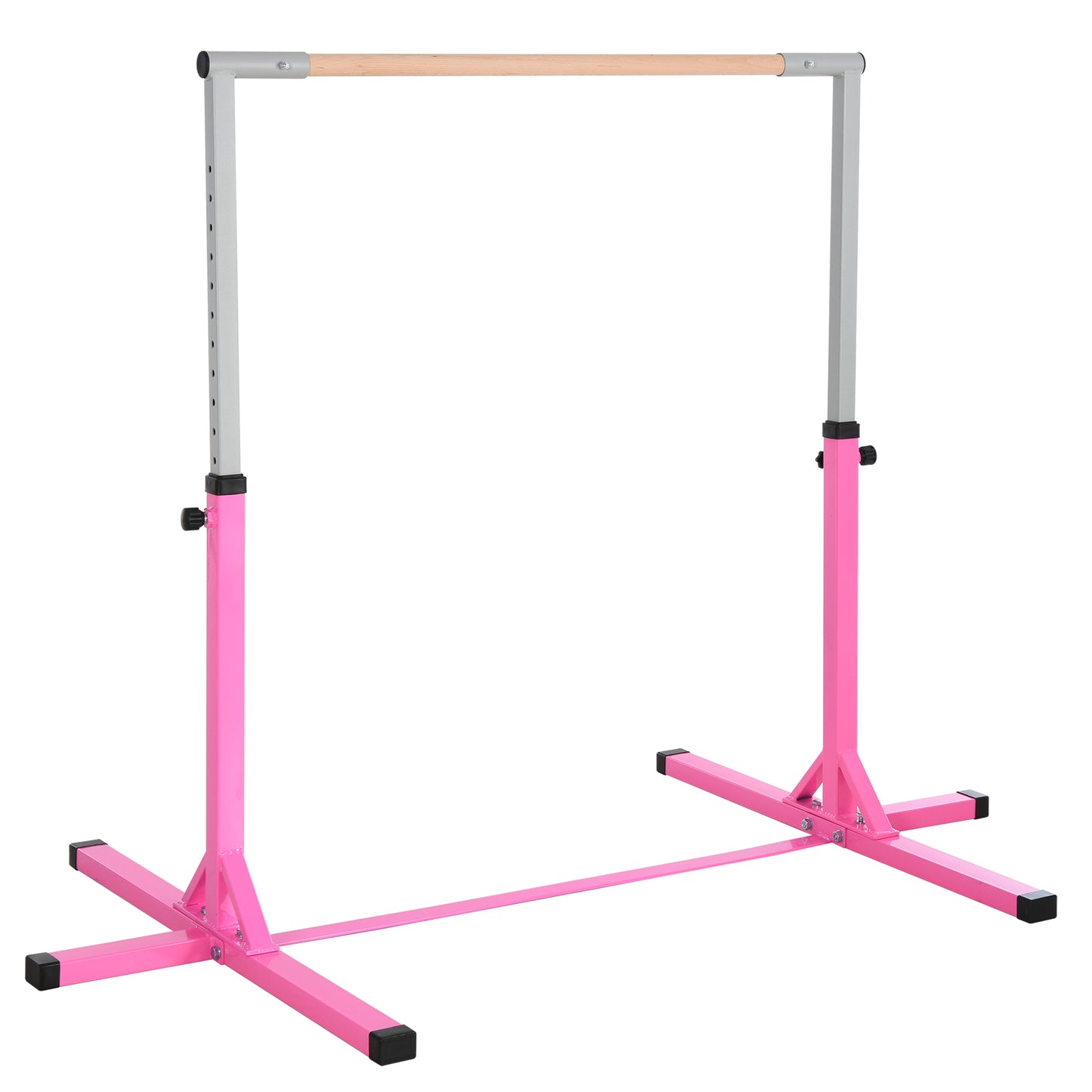 HOMCOM Steel Frame Adjustable Horizonal Gymnastics Bar for Kids Pink