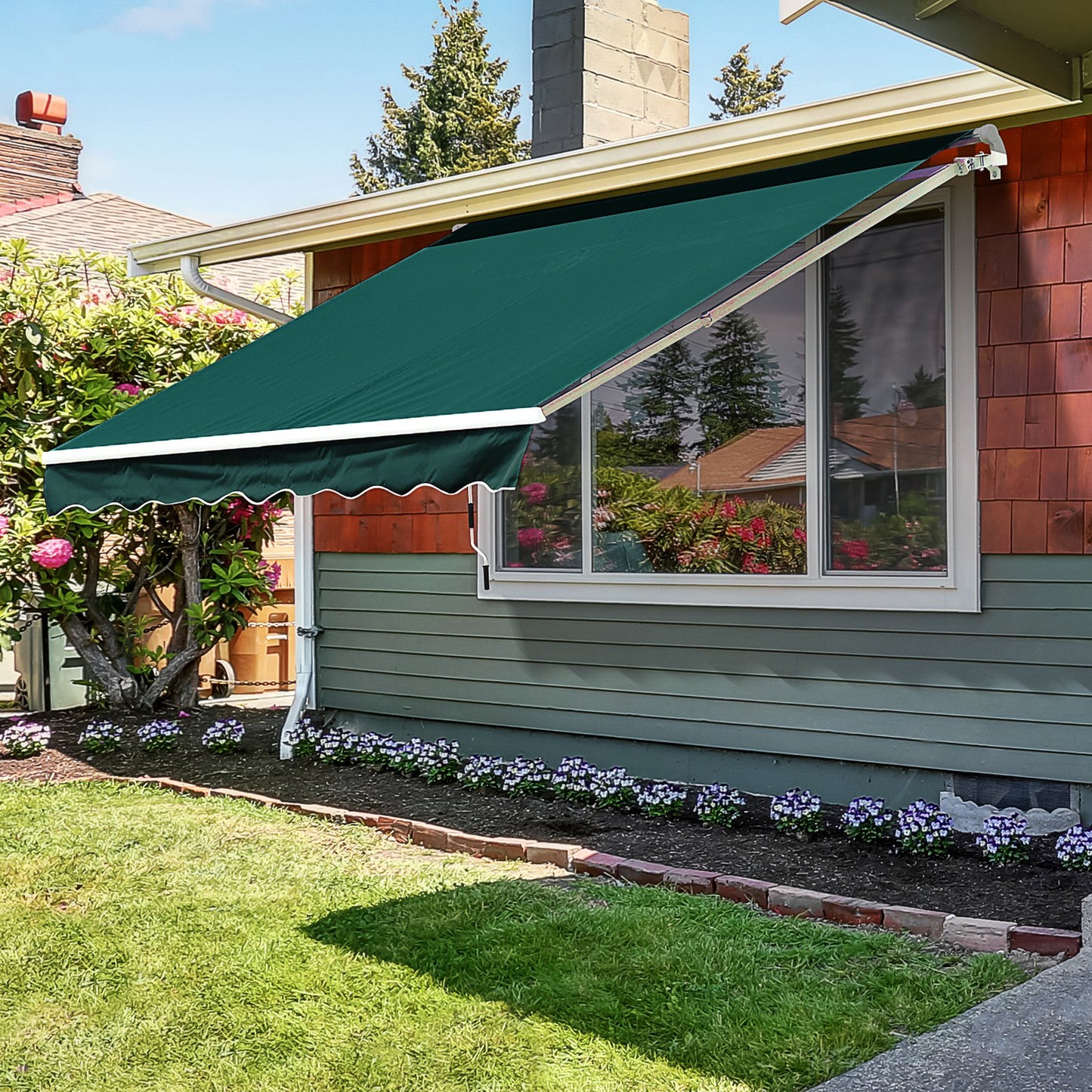Outsunny Manual Retractable Awning, 3.5x2.5 m-Green