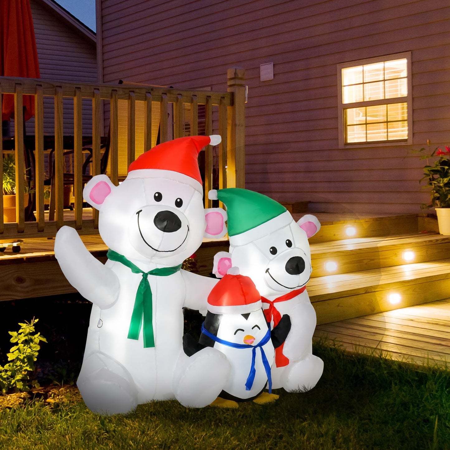 HOMCOM 1.1m Christmas Inflatables with Bears and Penguin Xmas Decoration Outdoor Home