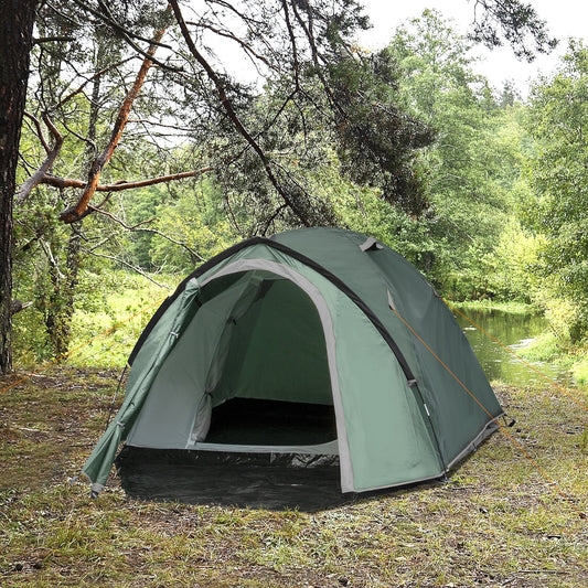 Outsunny Dome Tent for 3-4 Person Family Tent with Large Windows Waterproof Green