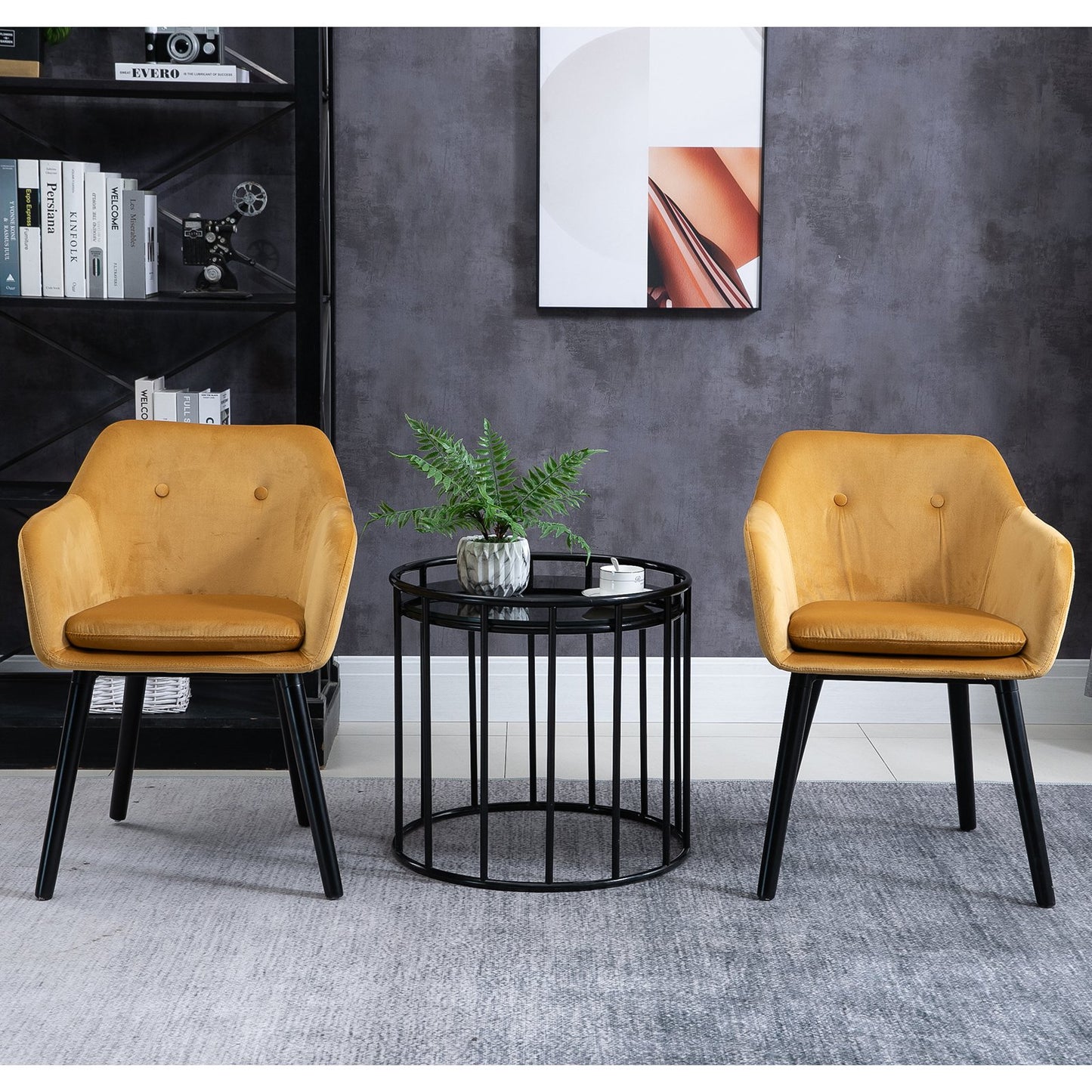 HOMCOM Set Of 2 Dinning Chair Modern Style Velvet Tufted Upholstered Seat Yellow