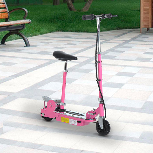 HOMCOM 12V Teens Foldable Electric Scooter With Seat, Brake Kickstand Rechargeable Battery Adjustable Ride -Pink