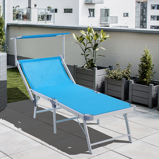 Outsunny Texteline Reclining Outdoor Garden Sun Lounger w/ Canopy Blue