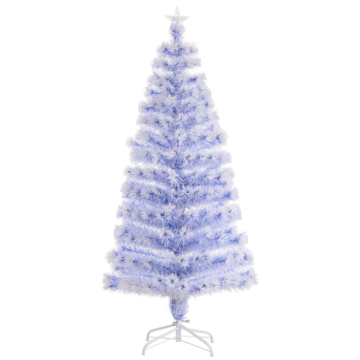 HOMCOM Artificial Fibre Optic Christmas Tree Seasonal Decoration w/ 20 LED Lights Pre-Lit Easy Store White Blue 5FT