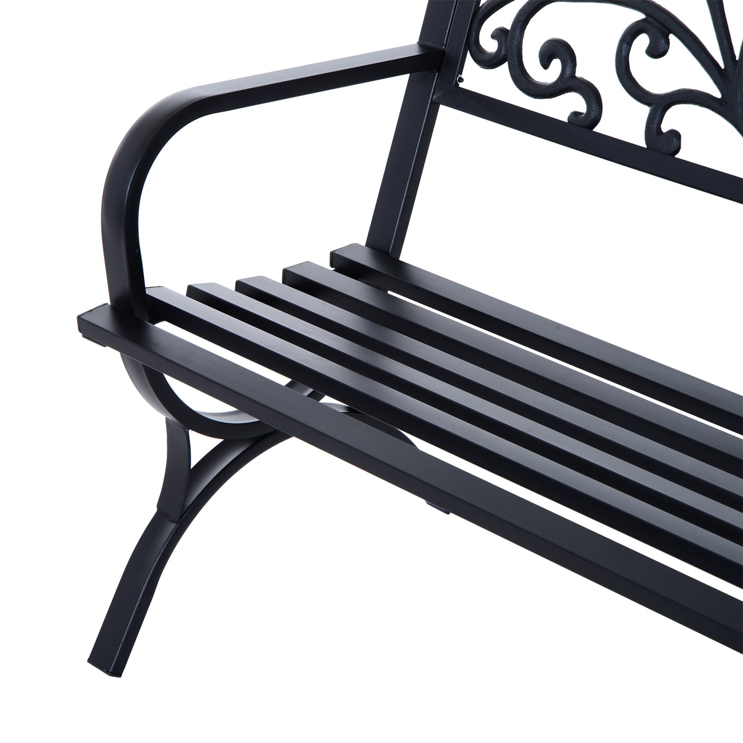 Outsunny 127L x 60W x 85H cm Powder Coated Garden Bench for Patio Backyard, Steel-Black