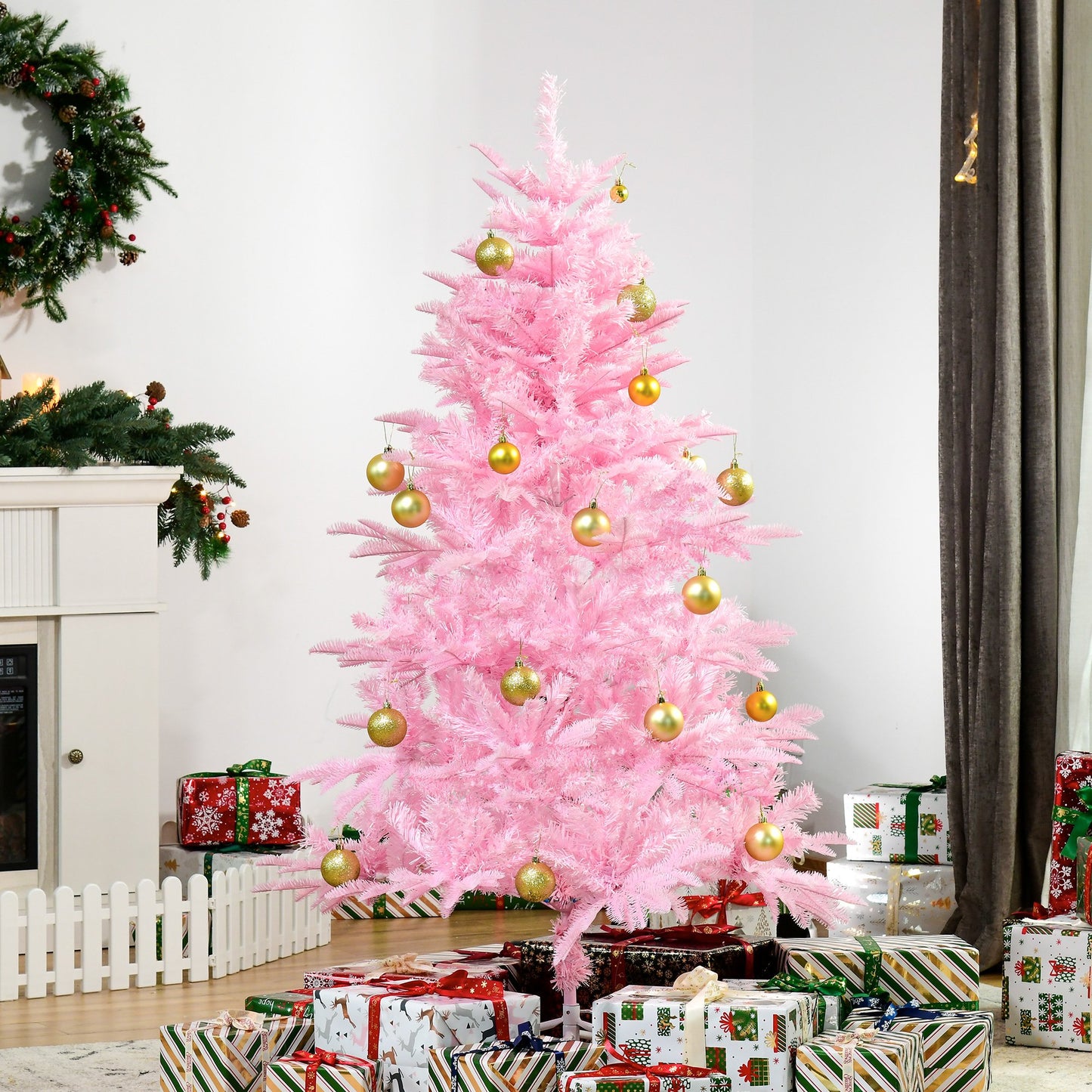 HOMCOM 5FT Pop-up Artificial Christmas Tree Xmas Holiday Tree Decoration Party Pink