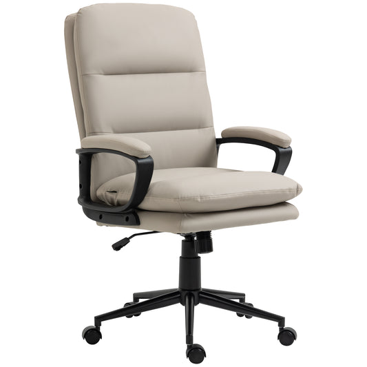 Vinsetto Ergonomic Computer Desk Chair PU Leather Office Chair with Adjustable Height and Swivel Rolling Wheels for Work Study Light Grey