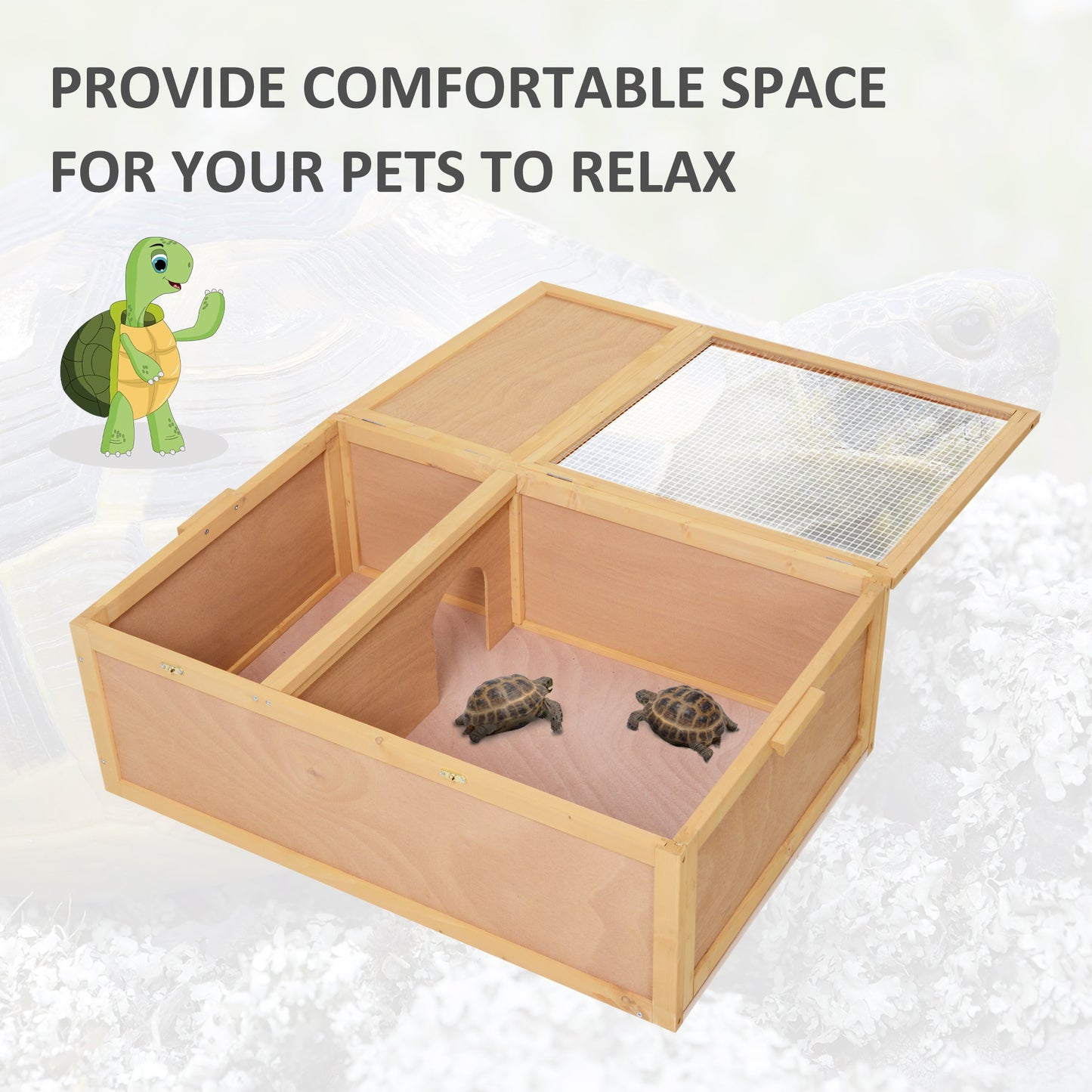 PawHut 94 cm Wood Indoor Outdoor Pet Tortoise House with Two Room Design, Natural