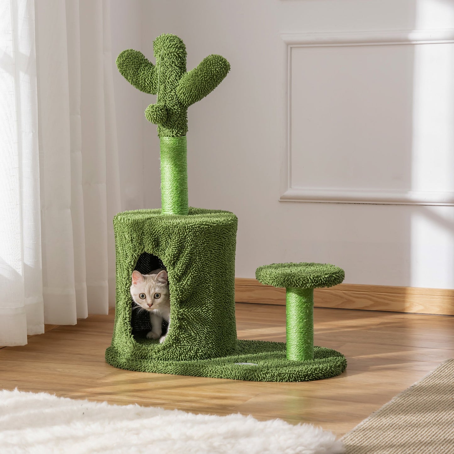 PawHut Cat Tree Tower Cactus Shape w/ Scratching Post Condo Perch Ball Kitten Toy