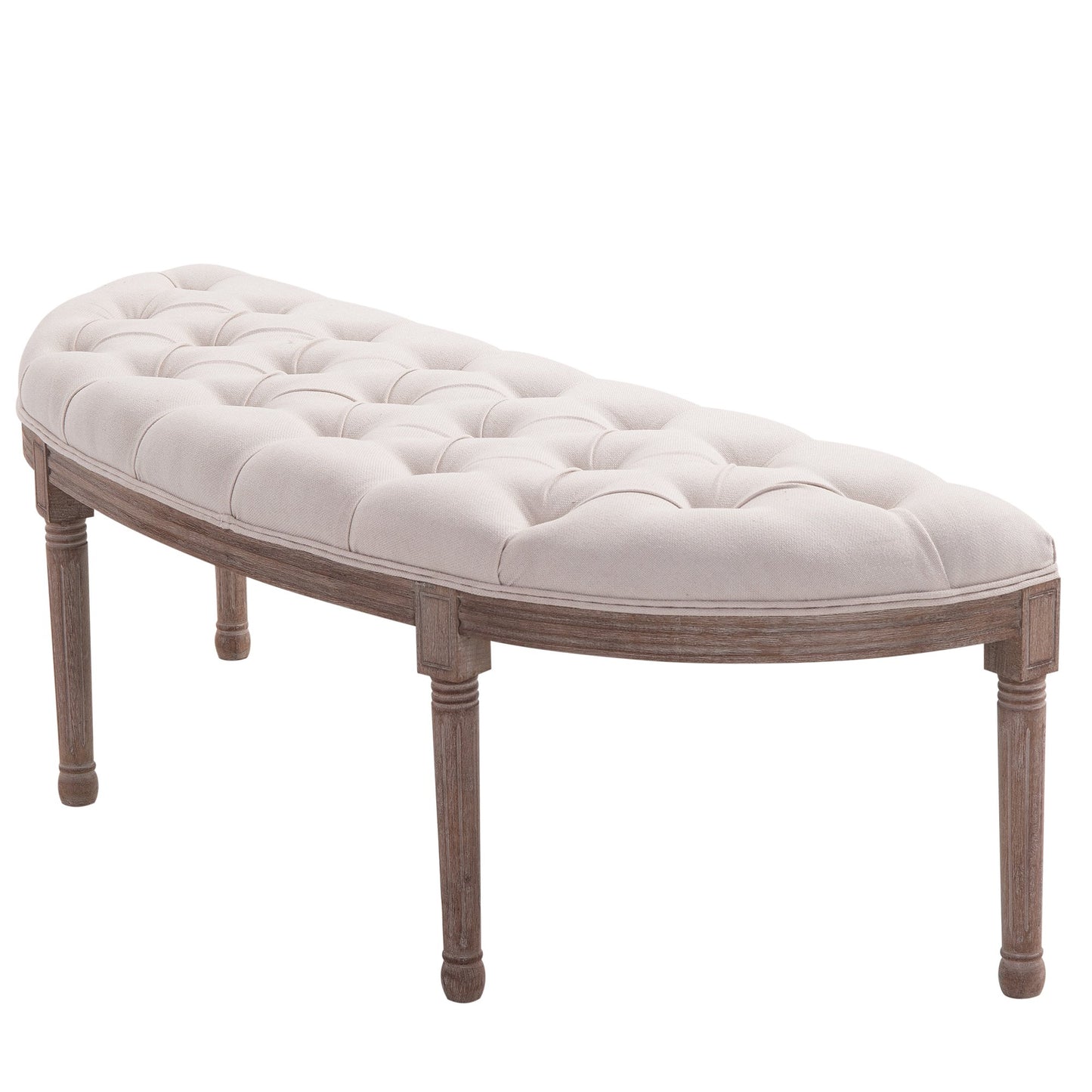 HOMCOM Rubber Wood Tufted Half-Circle Footstool Cream