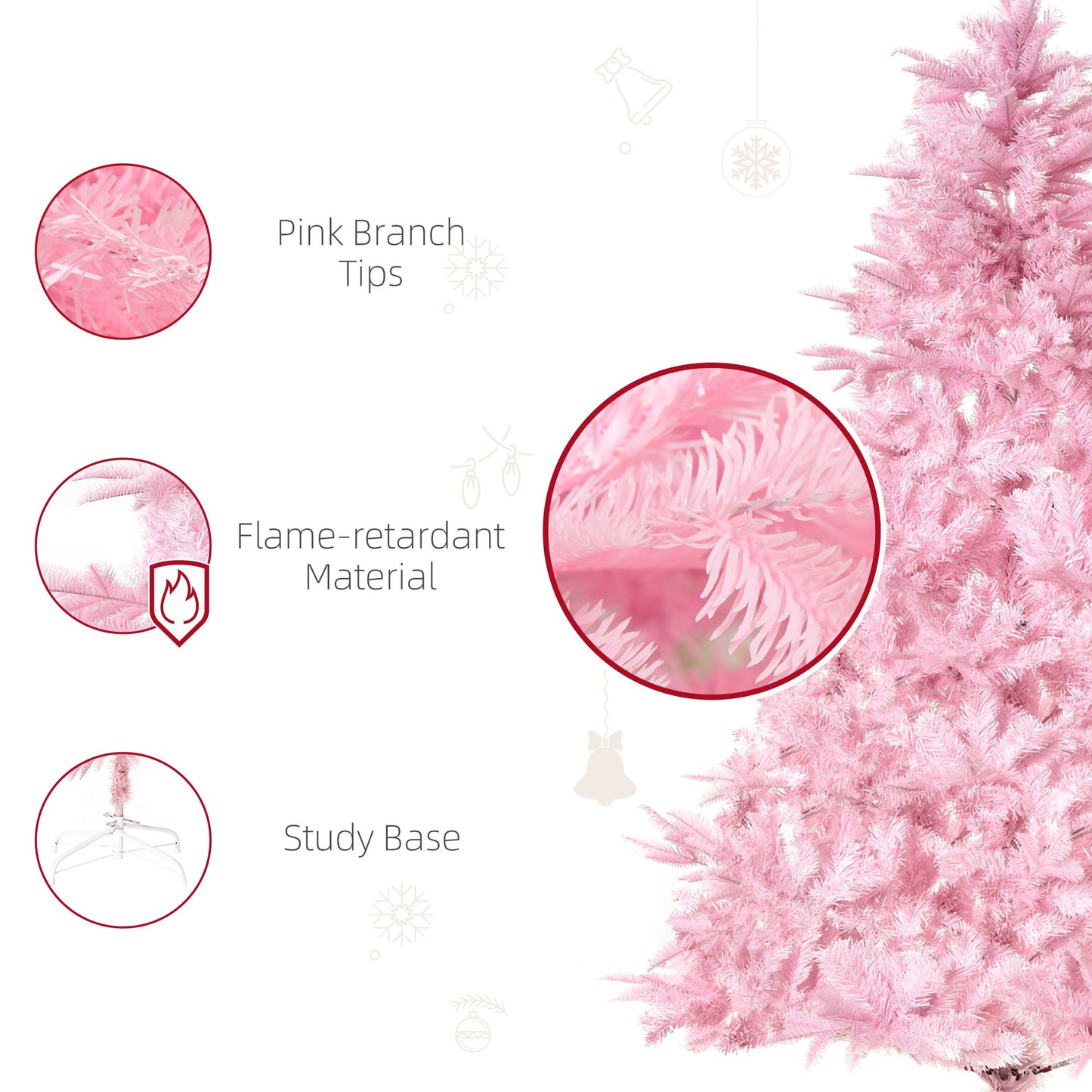 HOMCOM 5FT Pop-up Artificial Christmas Tree Xmas Holiday Tree Decoration Party Pink