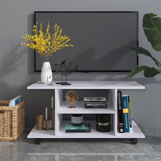 HOMCOM Modern TV Cabinet Stand Storage Shelves Table Bookcase White