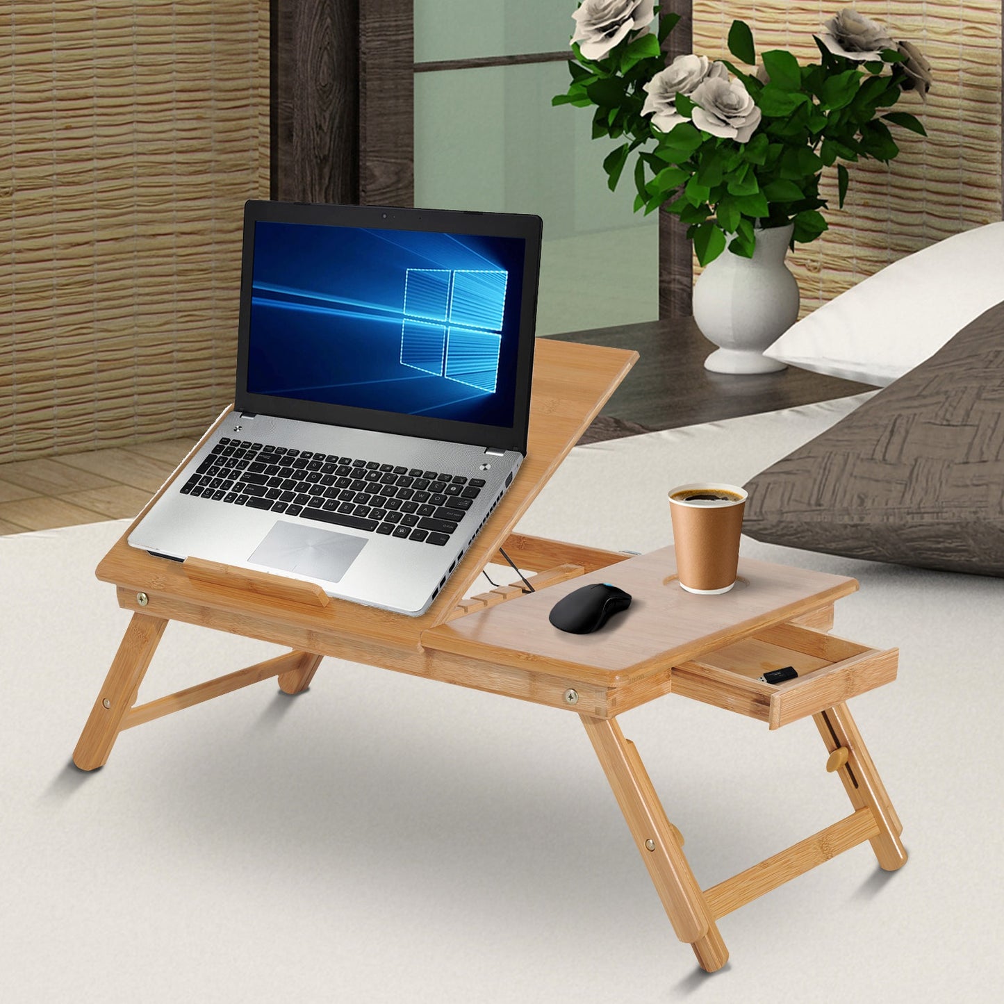 Bamboo adjustable laptop deals desk