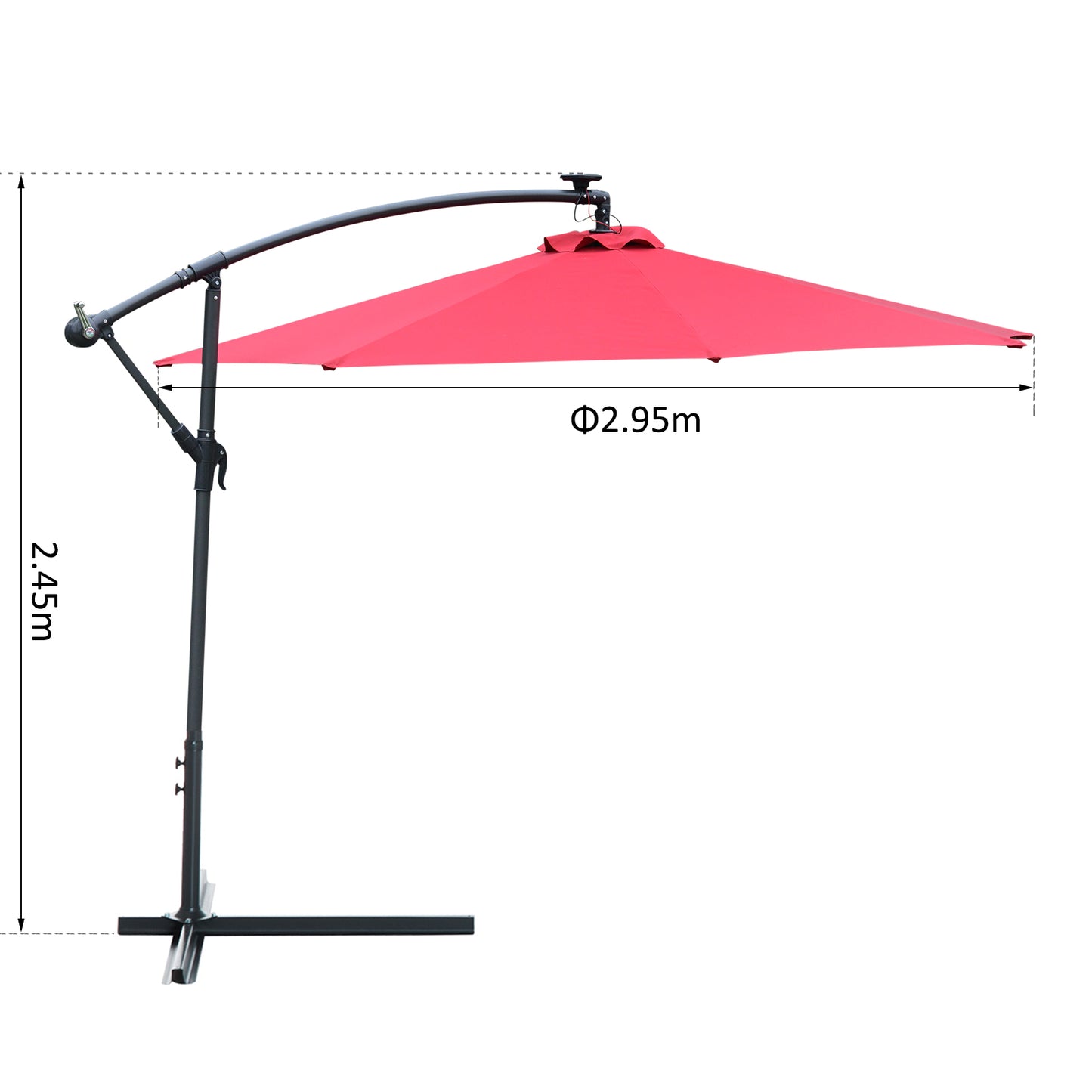 Outsunny Umbrella Parasol W/Solar Powered LED strips, Φ2.95x2.45H m-Wine Red