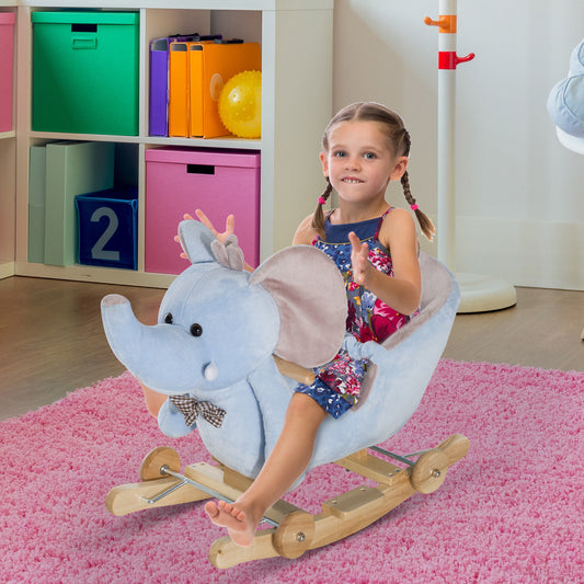 HOMCOM Kids 2 in 1 Rocking Elephant W/Wheels and Sound-Blue
