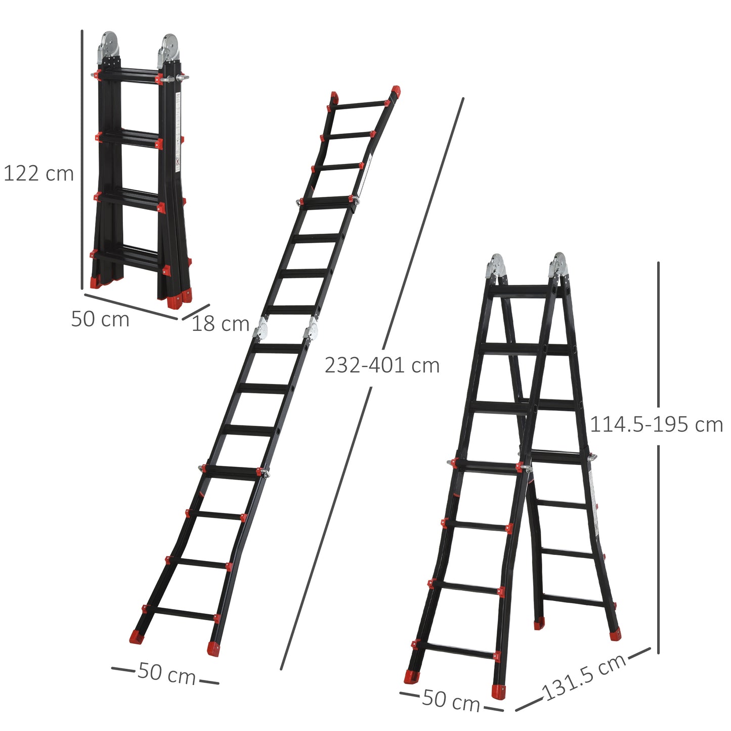 HOMCOM 4M Aluminium Telescopic Extendable Ladder w/ Non-Slip Feet