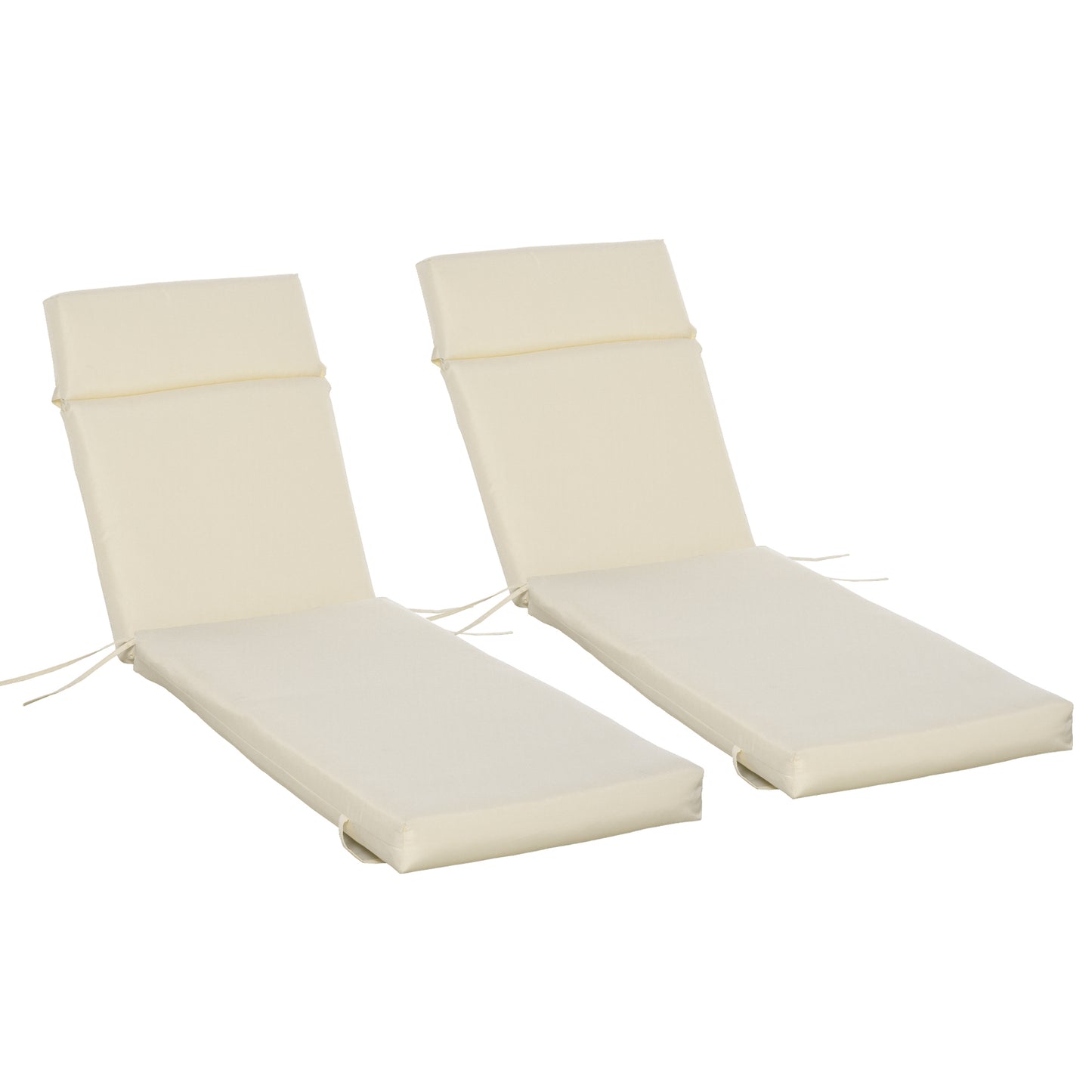 Outsunny Set of 2 Sun Lounger Cushion Non-Slip Seat Pads for Indoor Outdoor Cream White