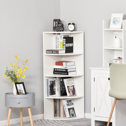 HOMCOM 4-Tier Corner Bookshelf, 39.5Lx39.5Wx120H cm-White