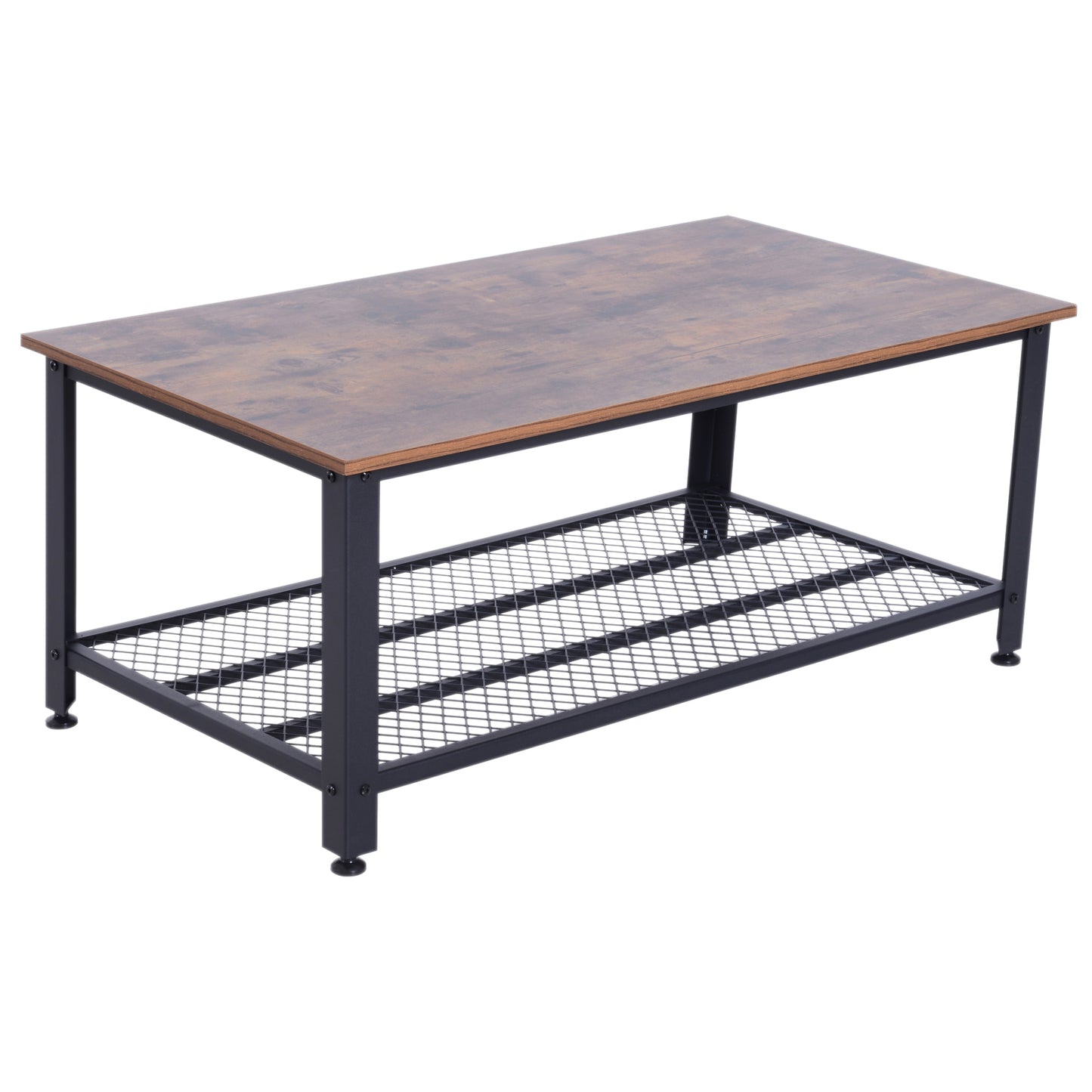 HOMCOM 2-Tier Coffee Table, 106Lx60Wx45H cm-Wood Grain/ Black Frame Colour