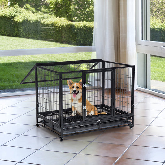 Pawhut Metal Kennel Cage W/Wheels and Crate Tray, 95Lx61.5Wx68.5H cm