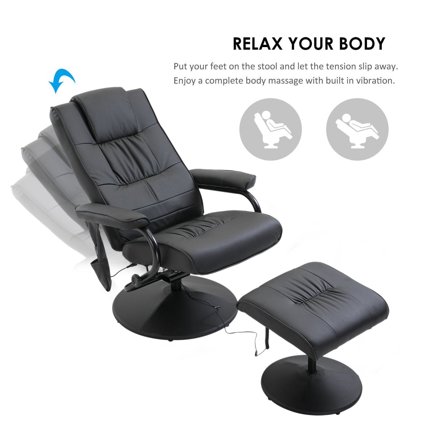 HOMCOM 10 - Point Reclining Massage Chair Faux Leather Armchair Chair W/Footstool - Black
