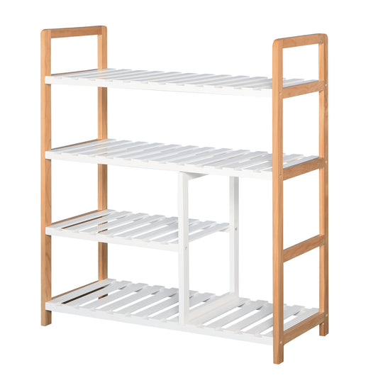 HOMCOM MDF 4-Tier Slatted Shoe Rack White/Oak