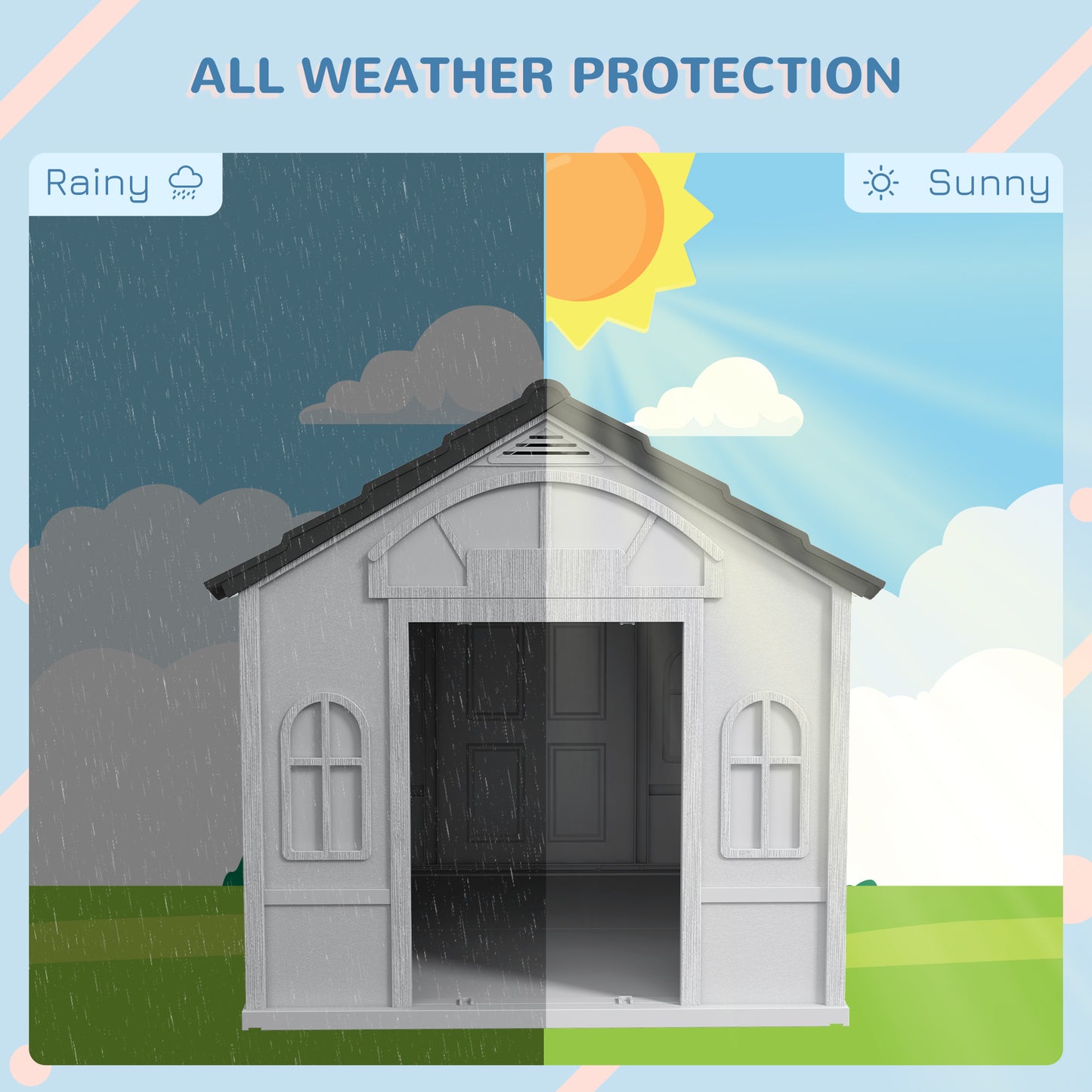 PawHut Plastic Weatherproof Dog House, Grey