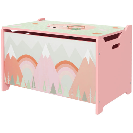 ZONEKIZ Toy Box Kids Storage Chest with Lid Safety Hinge Pink